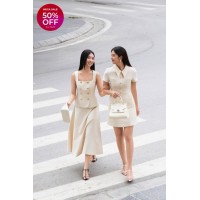 Beige Woven Flared Dress