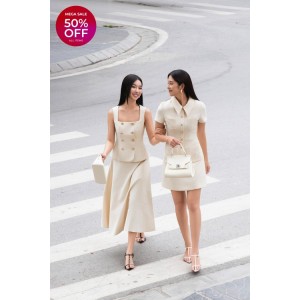 Beige Woven Flared Dress