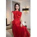 Red 3D Flower Organza Flared Dress