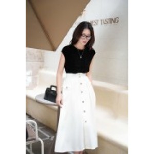 Cream Raw Flared Skirt