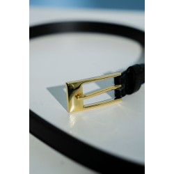 Black Leather Belt With Long Buckle
