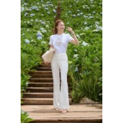 White Embroidered Sun Cotton Tshirt