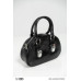 Black Round Leather Baguette Bag