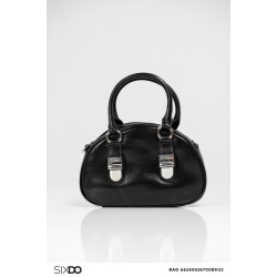 Black Round Leather Baguette Bag