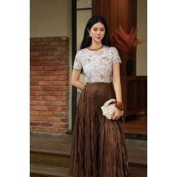 Brown Floral Cotton Tshirt