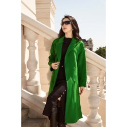 Green Peak Lapel Neck Long Coat